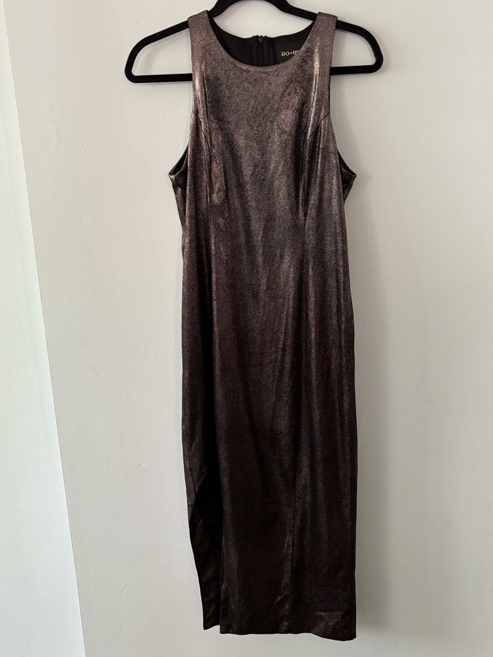 Do+Be Metallic Brown Sleeveless Midi Dress Size Large Side Split High Neckline